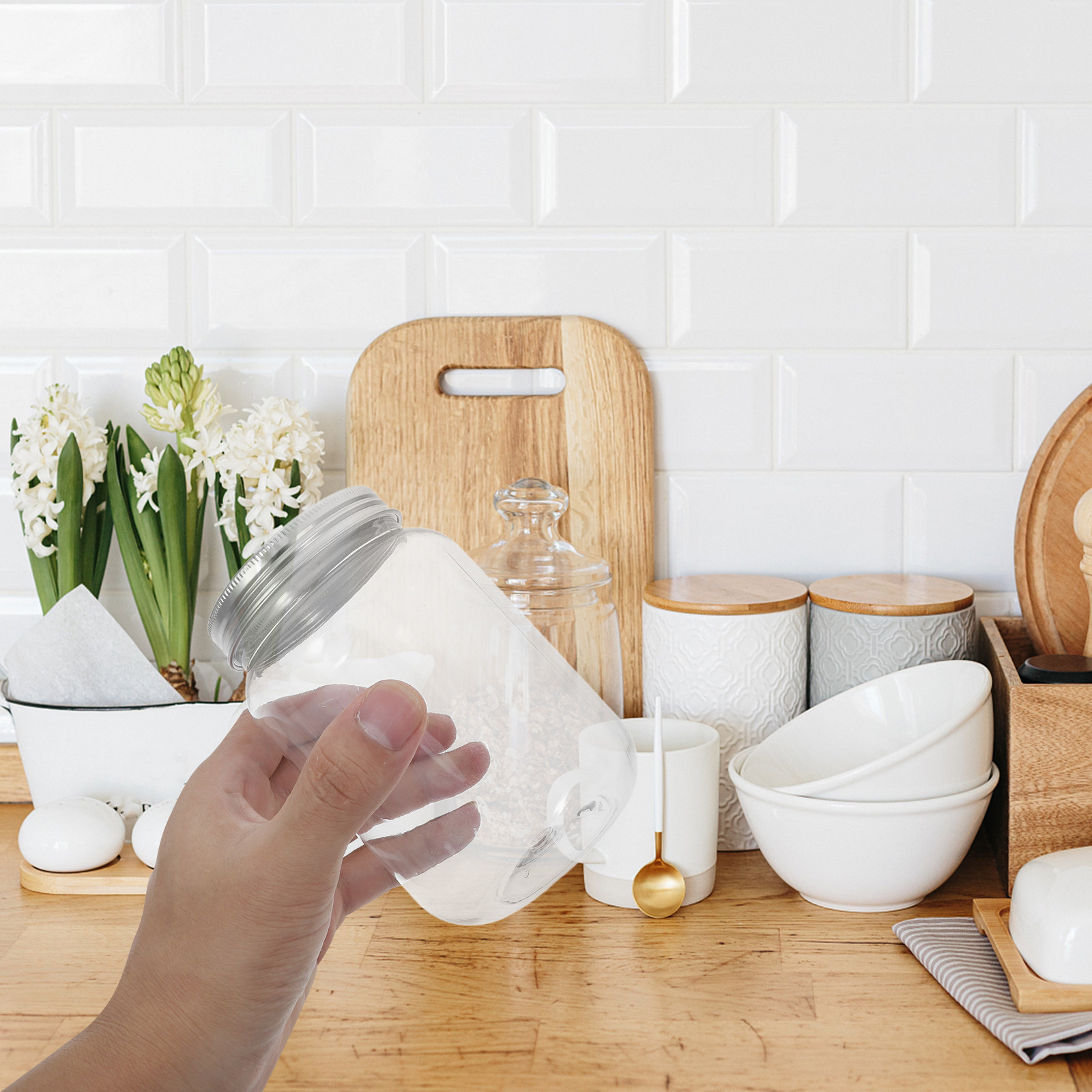 Food Storage Jars Plastic - 4Pcs Clear Plastic Jars with Airtight