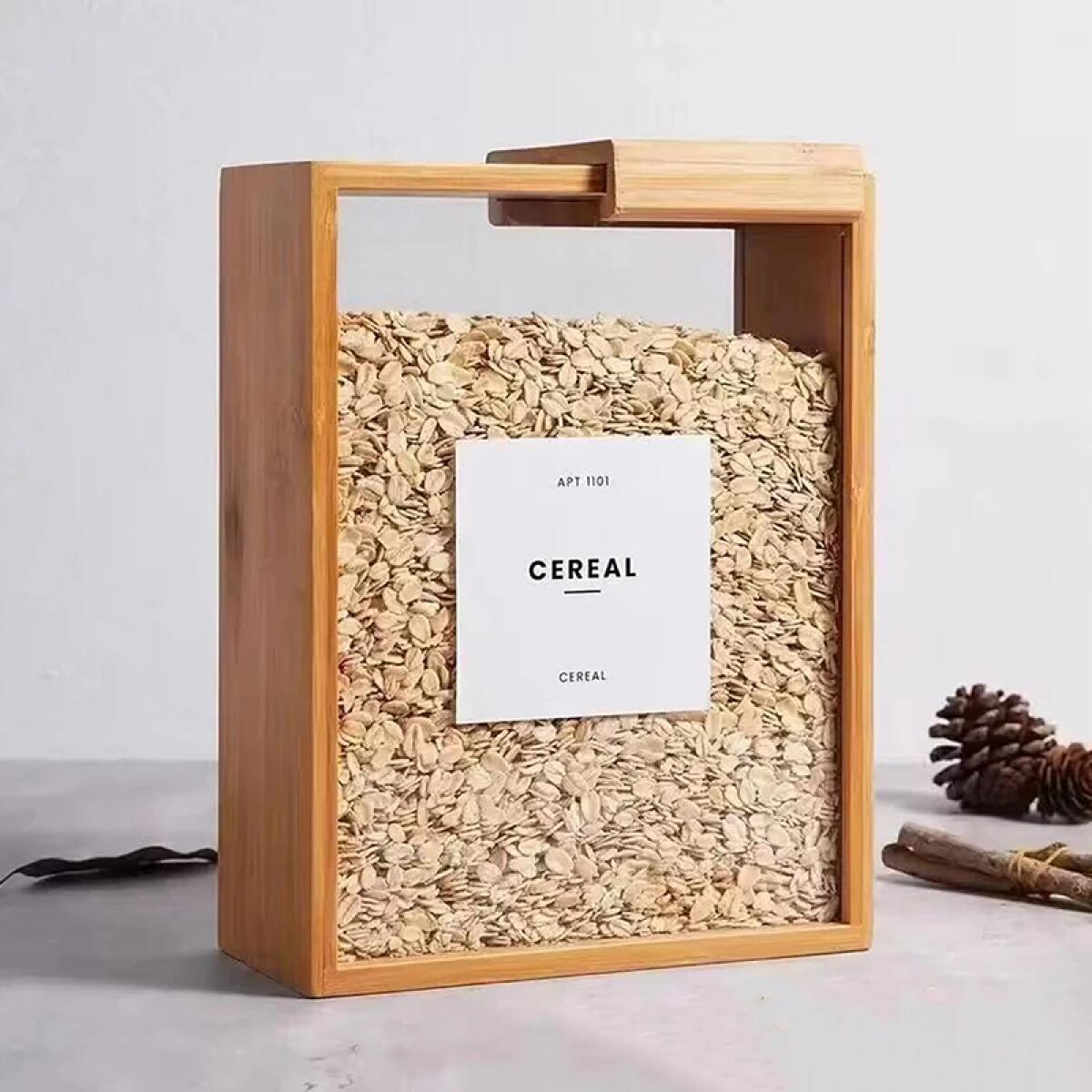 Food Storage Acrylic Containers - Food Dispenser Kitchen Organizer Bamboo Wood