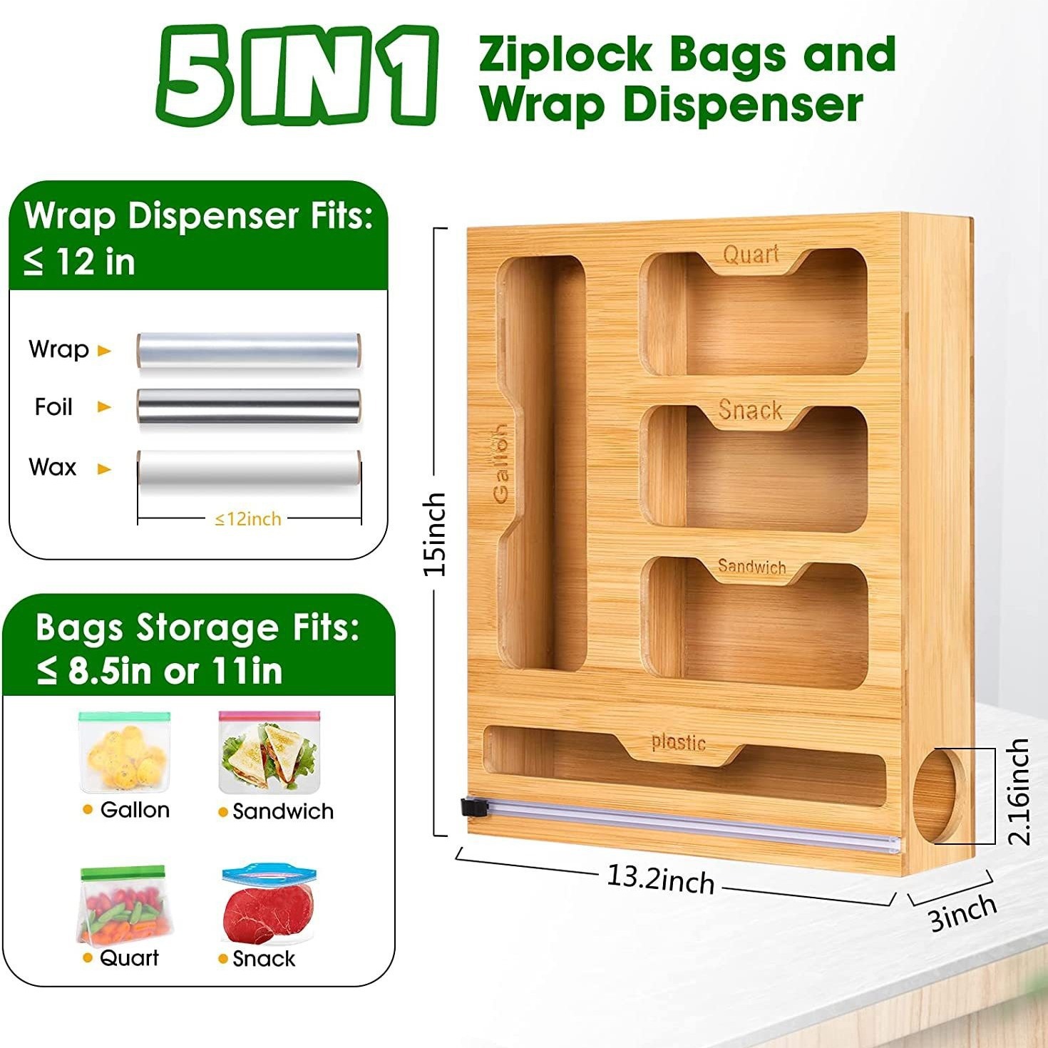 Bamboo Ziplock Food Bag Holder - Food Storage Dispenser recension och pris